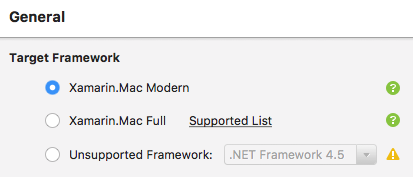 Target framework options for Xamarin.Mac